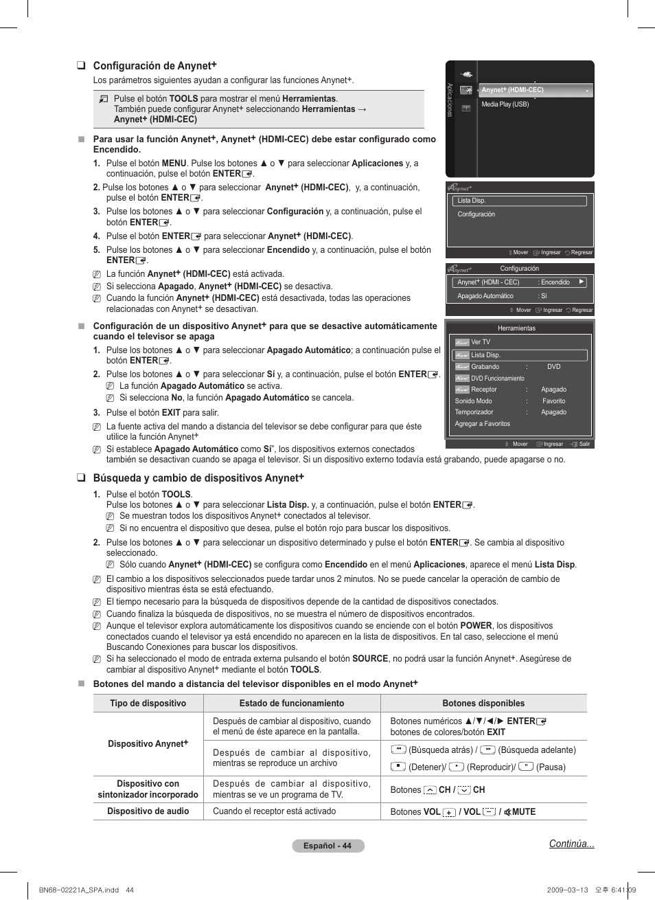 Configuración de anynet, Búsqueda y cambio de dispositivos anynet | Samsung PN58B560T5FXZA User Manual | Page 97 / 107