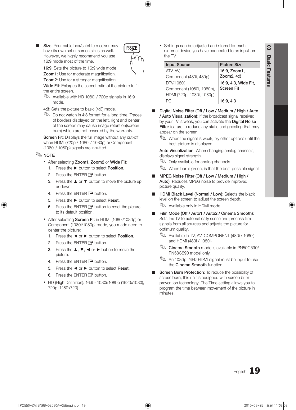 Samsung PN50C540G3FXZA User Manual | Page 19 / 56
