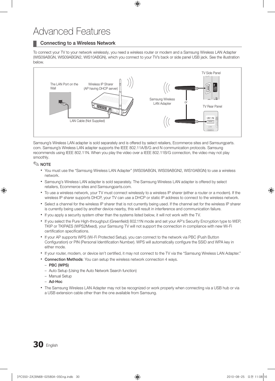 Advanced features | Samsung PN50C540G3FXZA User Manual | Page 30 / 56
