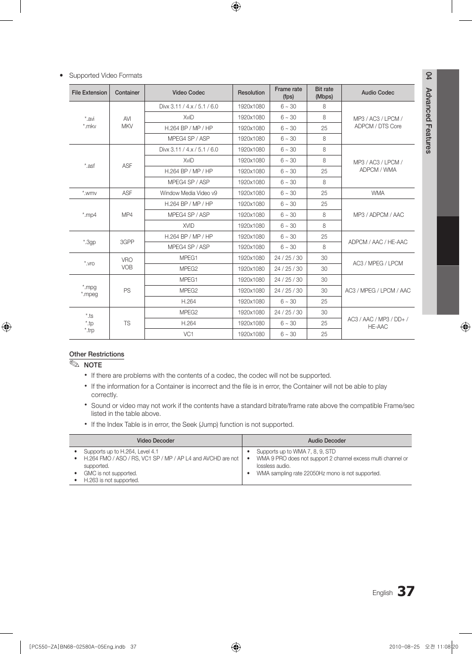 Samsung PN50C540G3FXZA User Manual | Page 37 / 56
