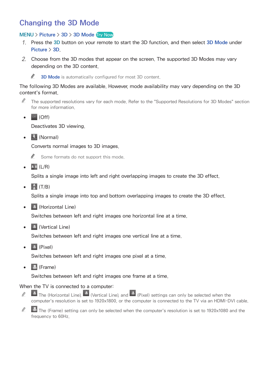 155 changing the 3d mode, Changing the 3d mode | Samsung UN65H8000AFXZA User Manual | Page 161 / 230