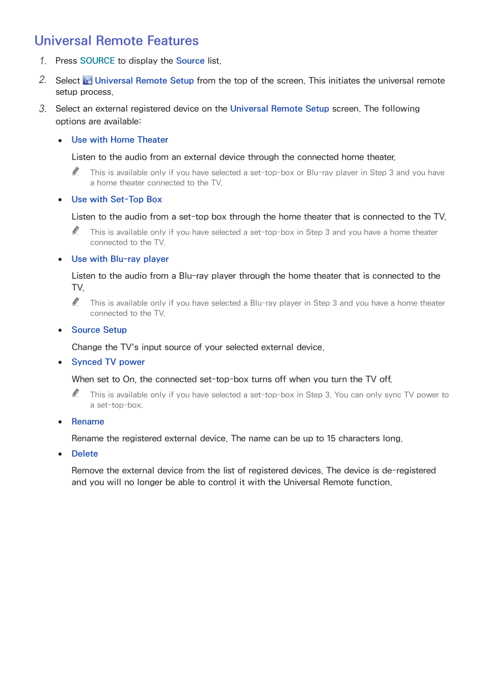 38 universal remote features, Universal remote features | Samsung UN65H8000AFXZA User Manual | Page 44 / 230
