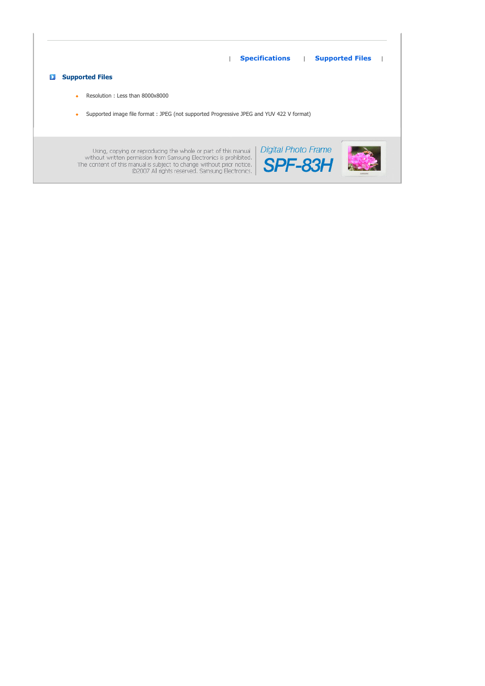 Supported files | Samsung LP08CPLSS-XSG User Manual | Page 23 / 28