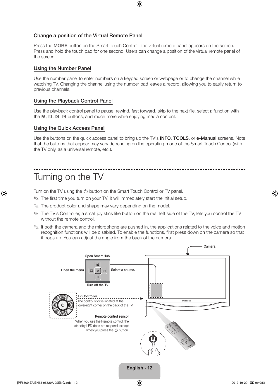 Turning on the tv | Samsung PN60F8500AFXZA User Manual | Page 12 / 38