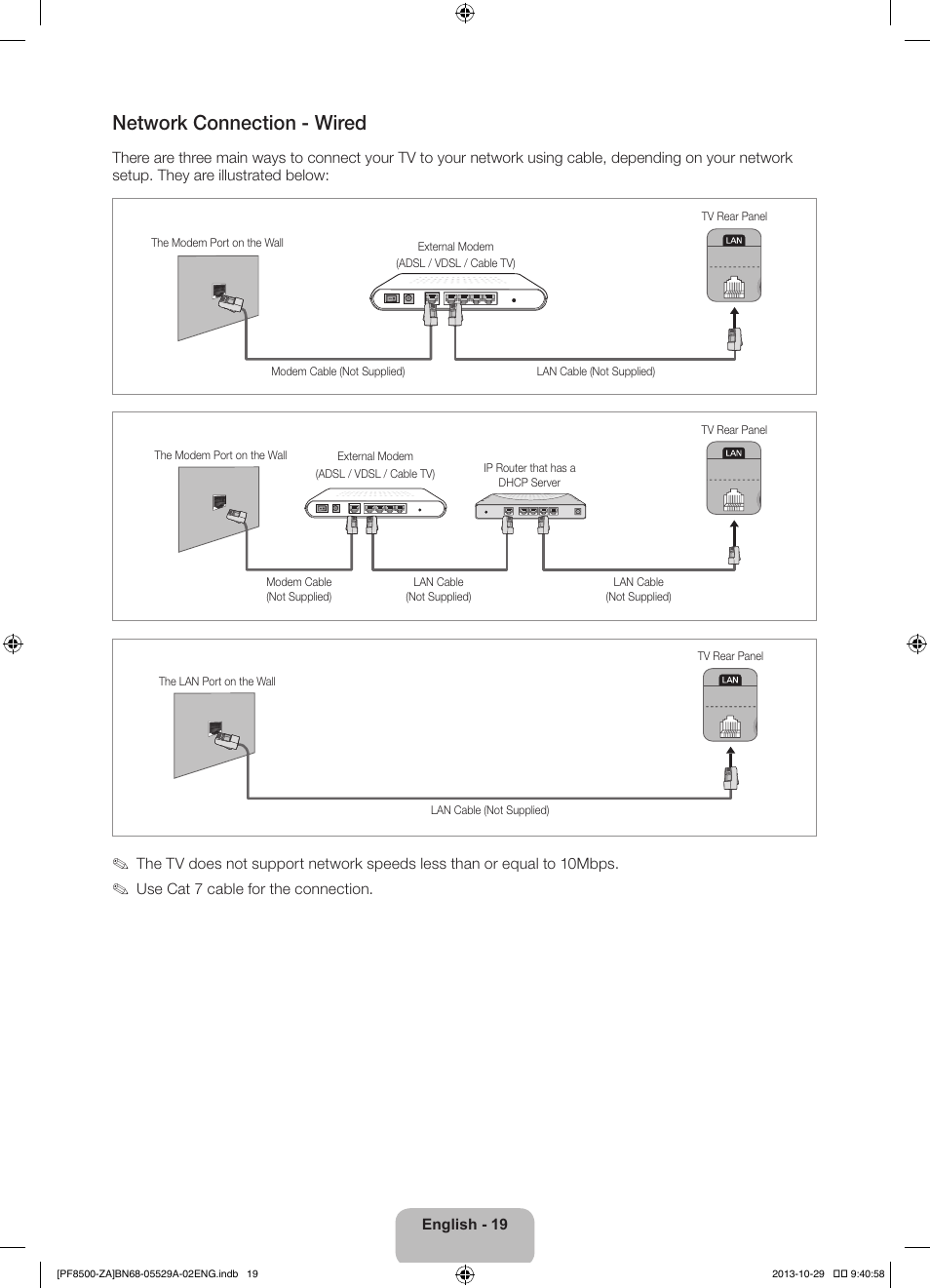 Network connection - wired | Samsung PN60F8500AFXZA User Manual | Page 19 / 38