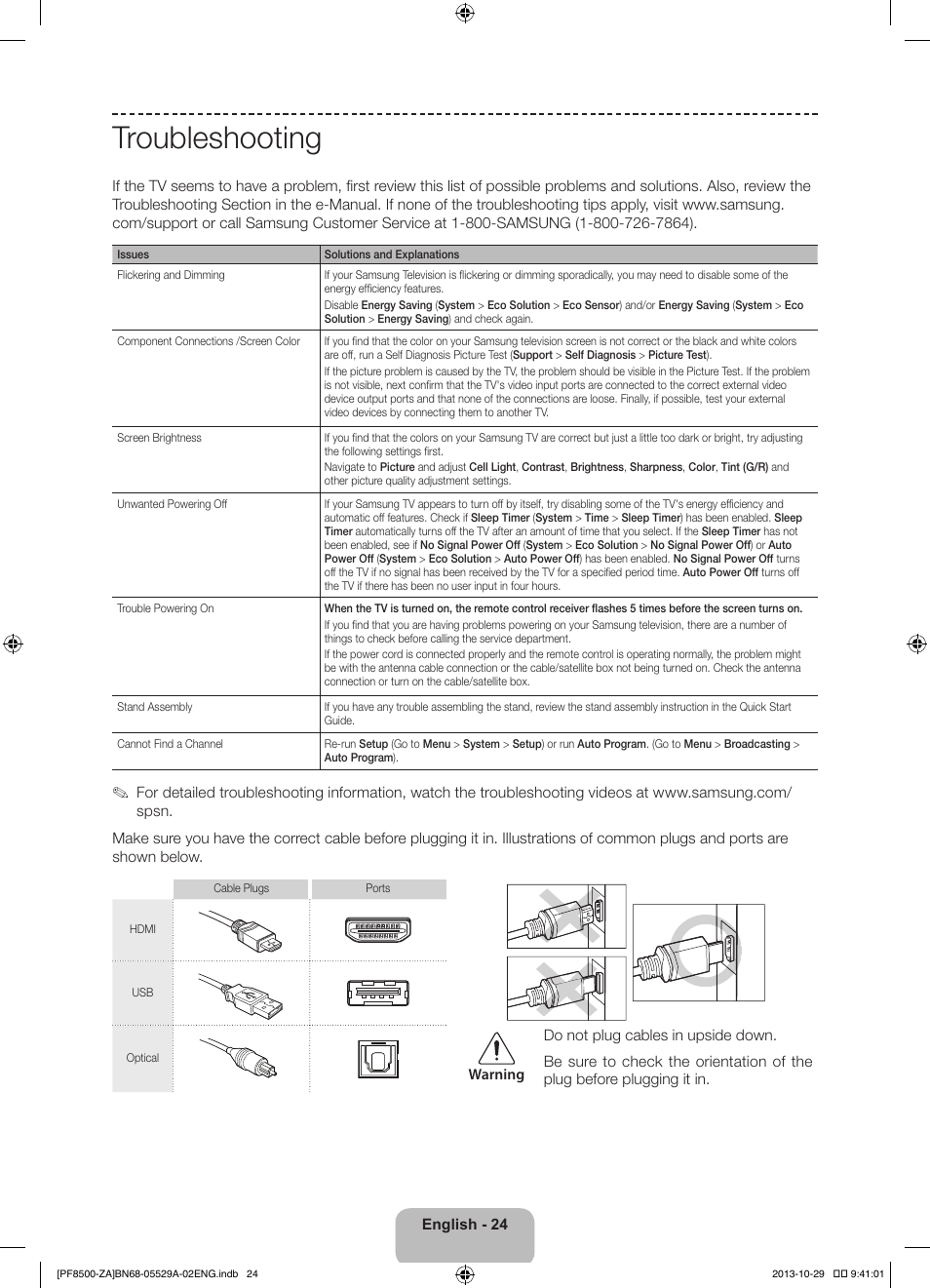 Troubleshooting | Samsung PN60F8500AFXZA User Manual | Page 24 / 38