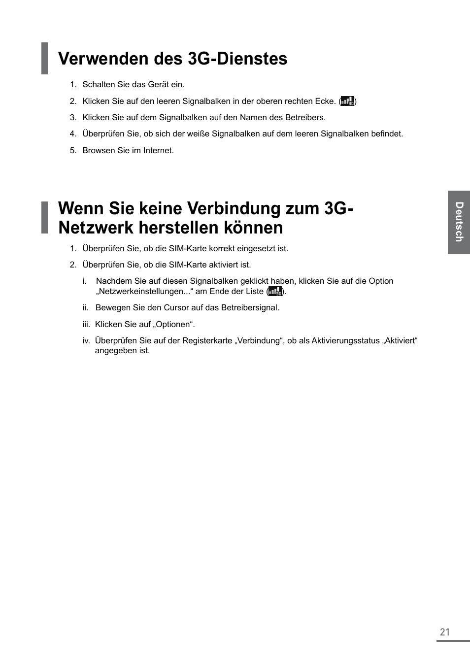 Verwenden des 3g-dienstes | Samsung XE500C21-A04US User Manual | Page 21 / 87