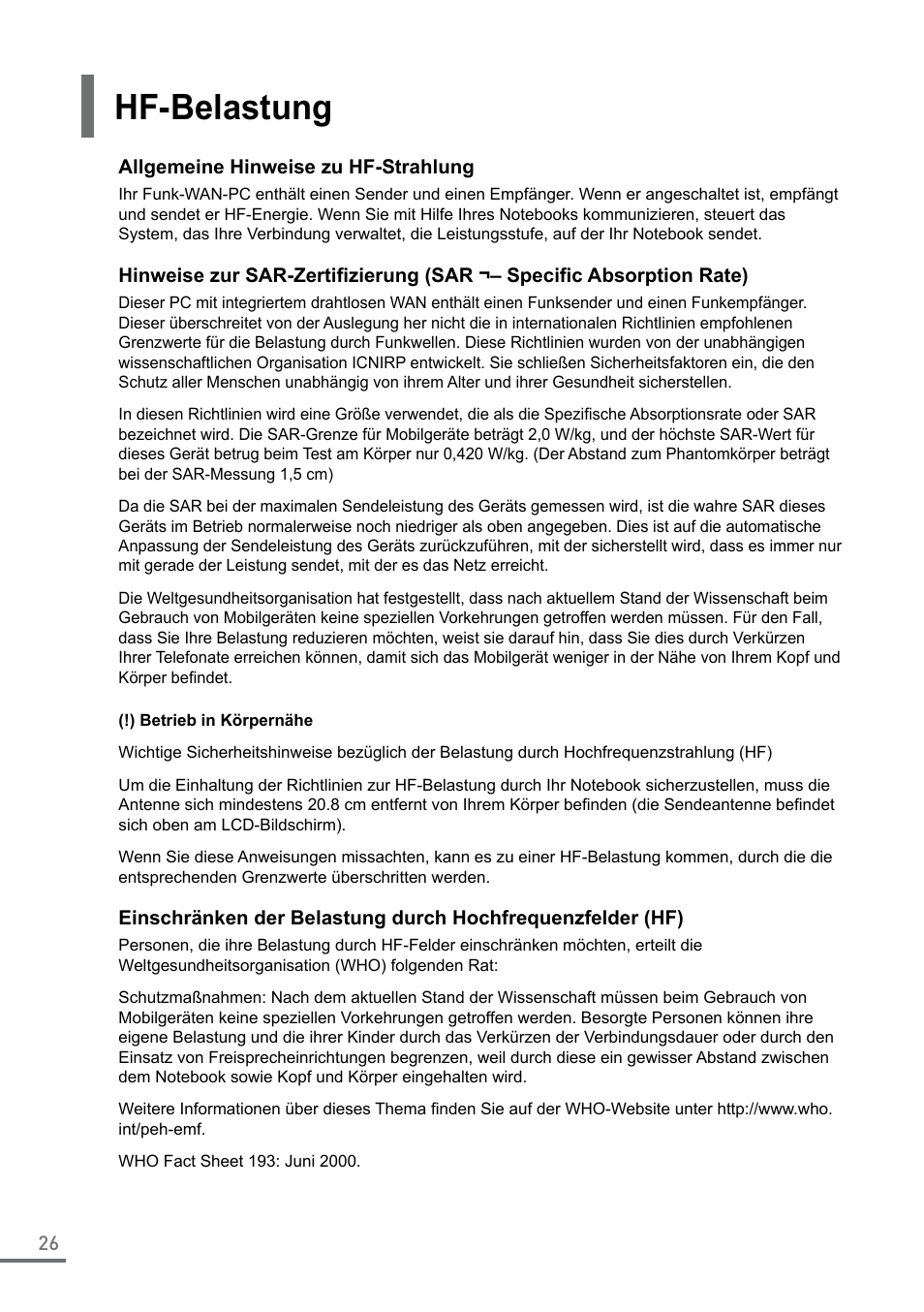 Hf-belastung | Samsung XE500C21-A04US User Manual | Page 26 / 87