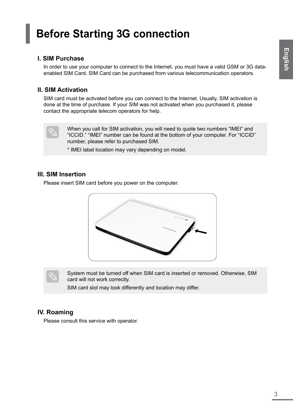 Before starting 3g connection | Samsung XE500C21-A04US User Manual | Page 3 / 87