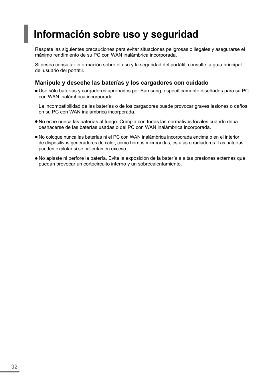 Información sobre uso y seguridad | Samsung XE500C21-A04US User Manual | Page 32 / 87