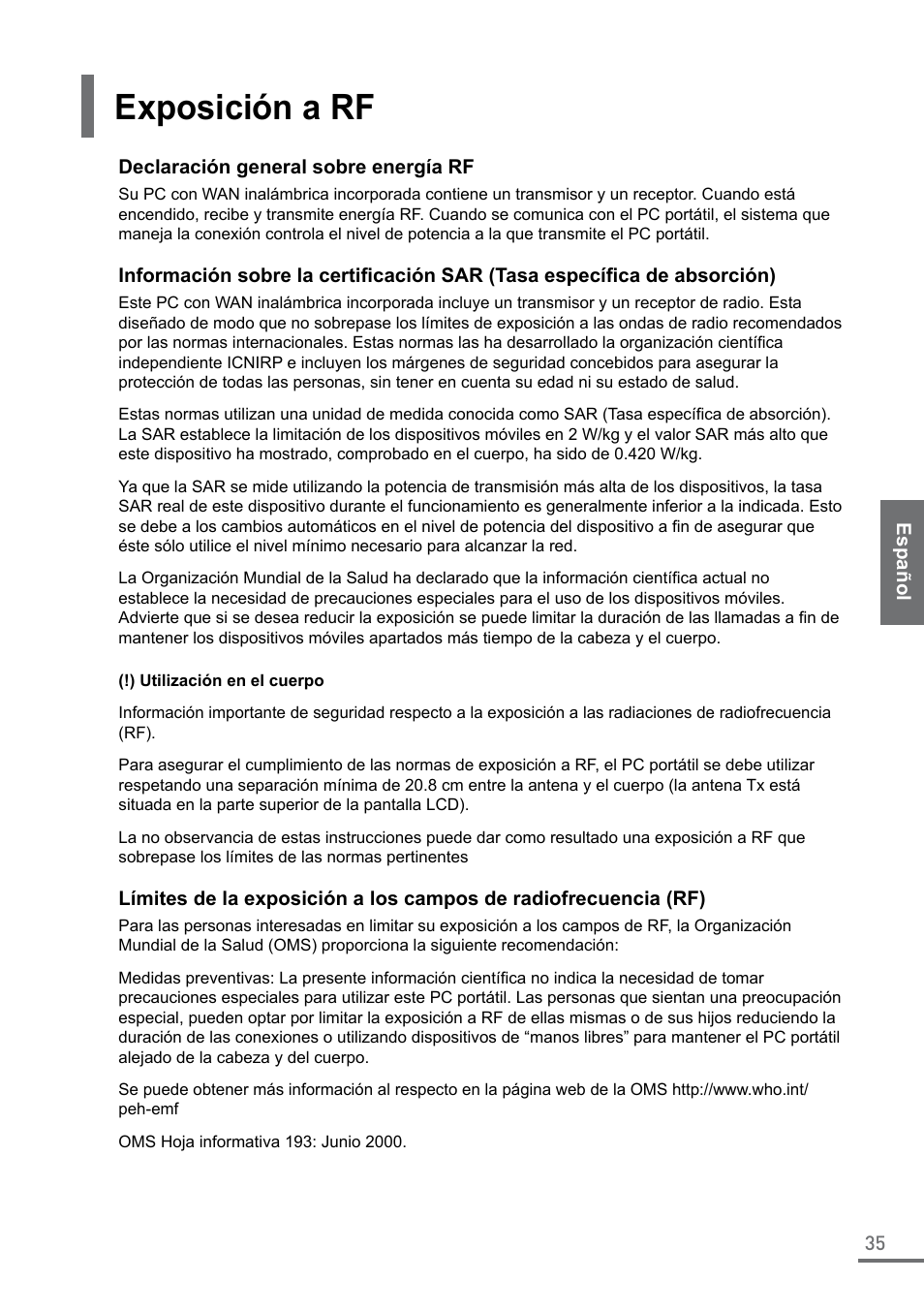 Exposición a rf | Samsung XE500C21-A04US User Manual | Page 35 / 87