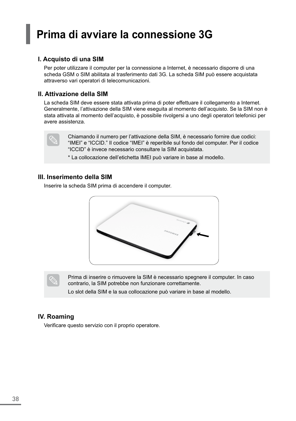 Prima di avviare la connessione 3g | Samsung XE500C21-A04US User Manual | Page 38 / 87