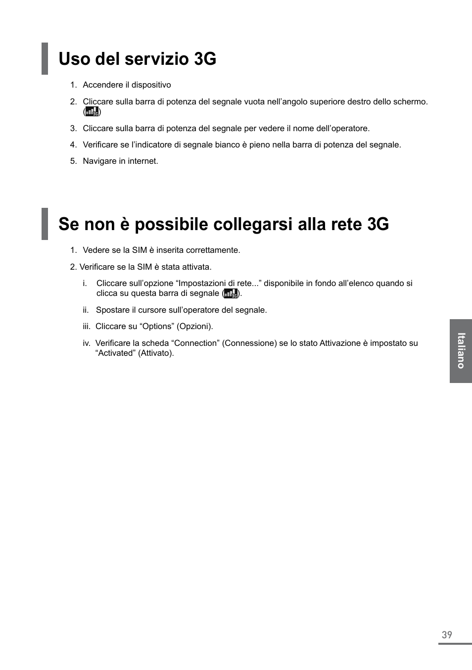 Uso del servizio 3g, Se non è possibile collegarsi alla rete 3g | Samsung XE500C21-A04US User Manual | Page 39 / 87