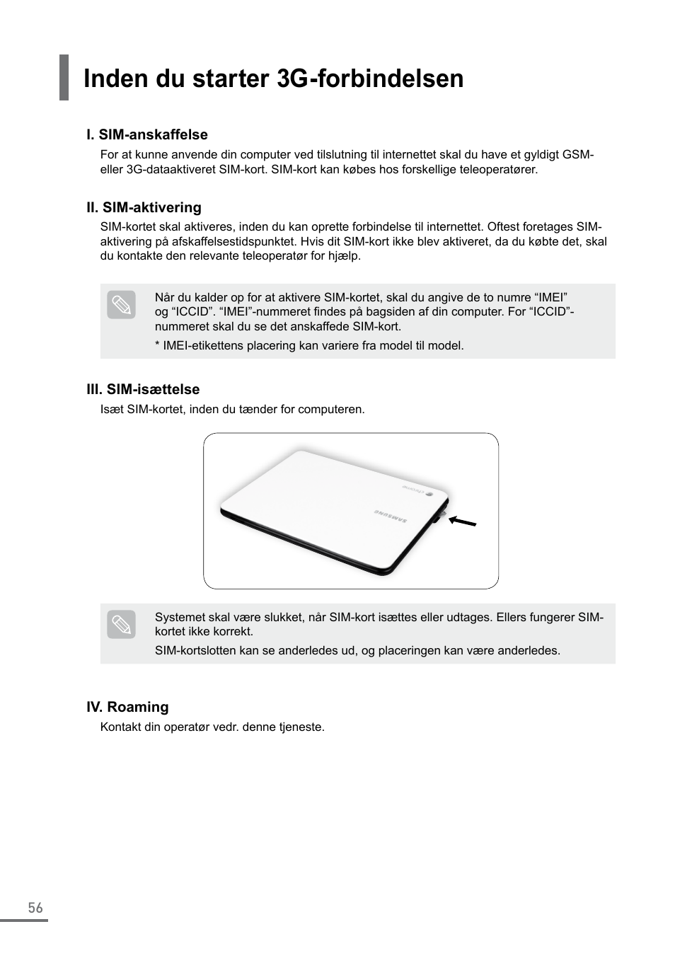 Inden du starter 3g-forbindelsen | Samsung XE500C21-A04US User Manual | Page 56 / 87