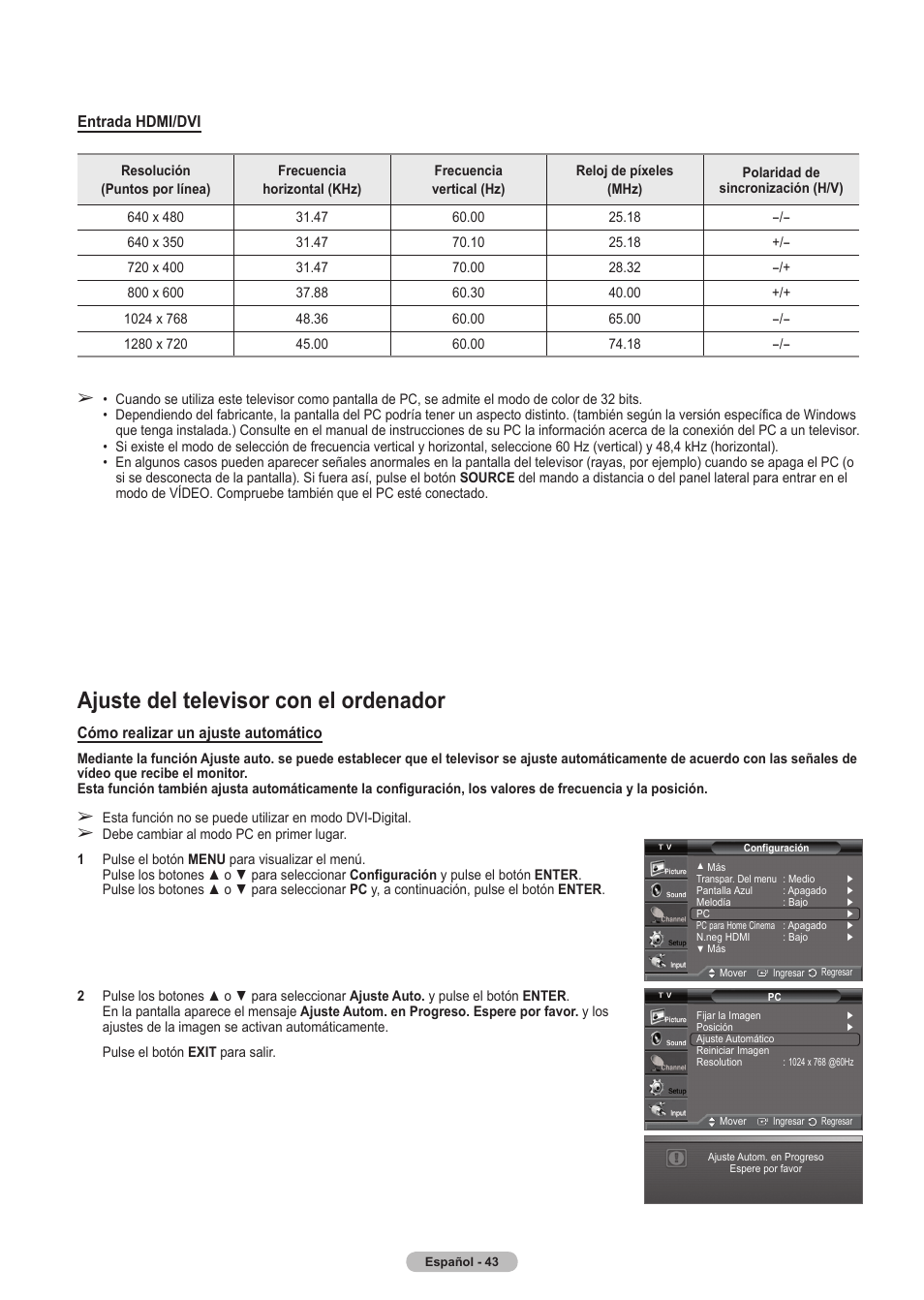 Ajuste del televisor con el ordenador | Samsung HLT5675SX-XAA User Manual | Page 109 / 128