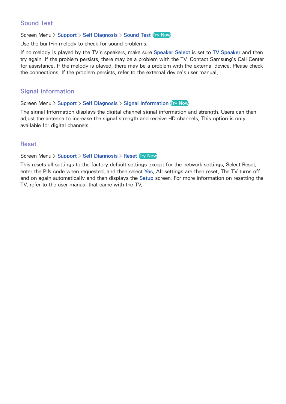 127 sound test, 127 signal information, 127 reset | Samsung SEK-1000-ZA User Manual | Page 134 / 157