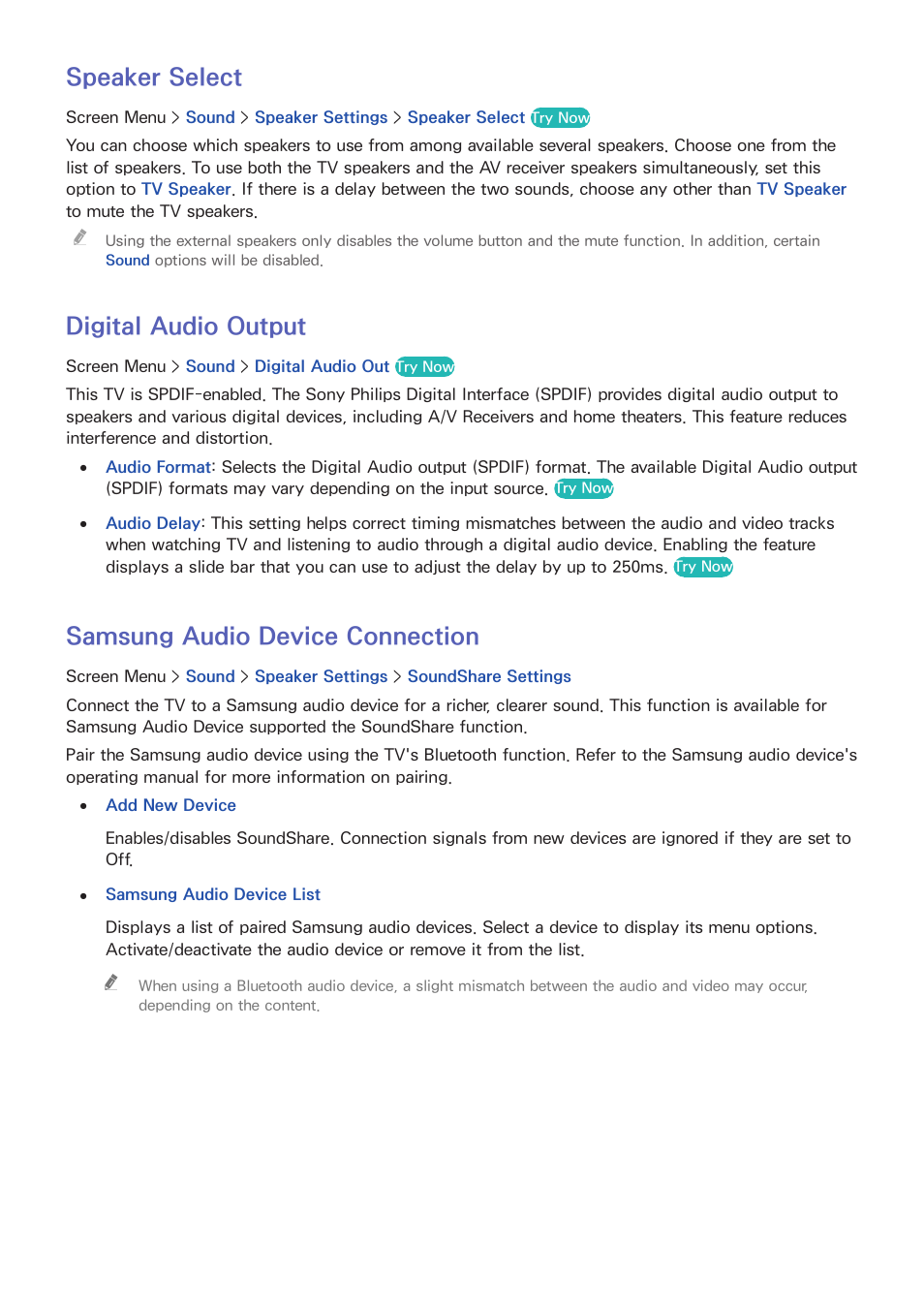 80 speaker select, 80 digital audio output, 80 samsung audio device connection | Speaker select, Digital audio output, Samsung audio device connection | Samsung SEK-1000-ZA User Manual | Page 87 / 157
