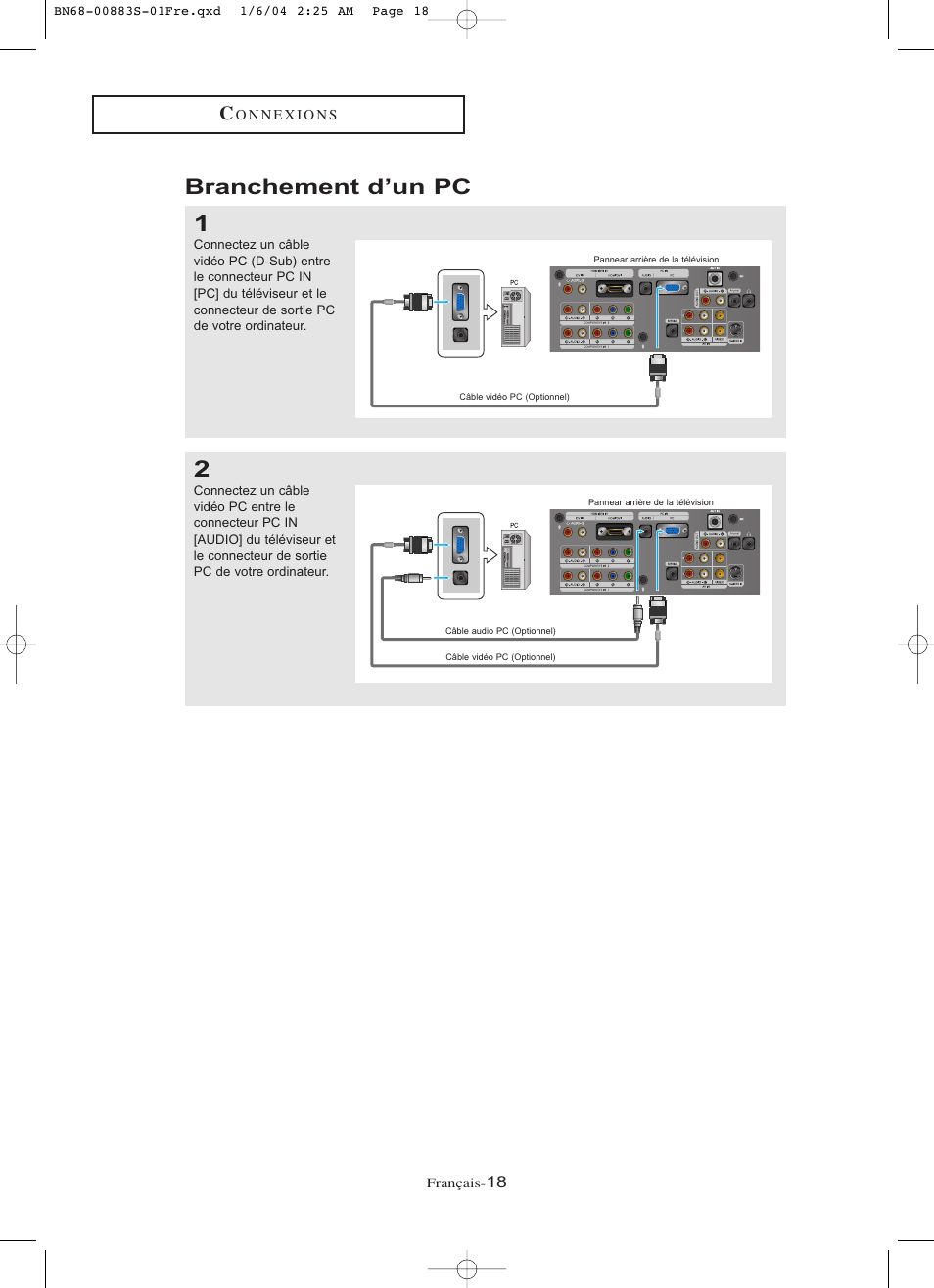 Branchement d’un pc | Samsung LNR238WXCX-XAA User Manual | Page 109 / 258