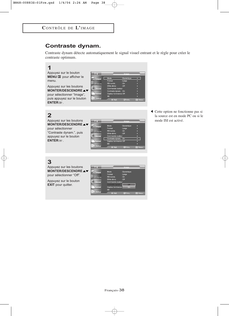 Contraste dynam | Samsung LNR238WXCX-XAA User Manual | Page 129 / 258
