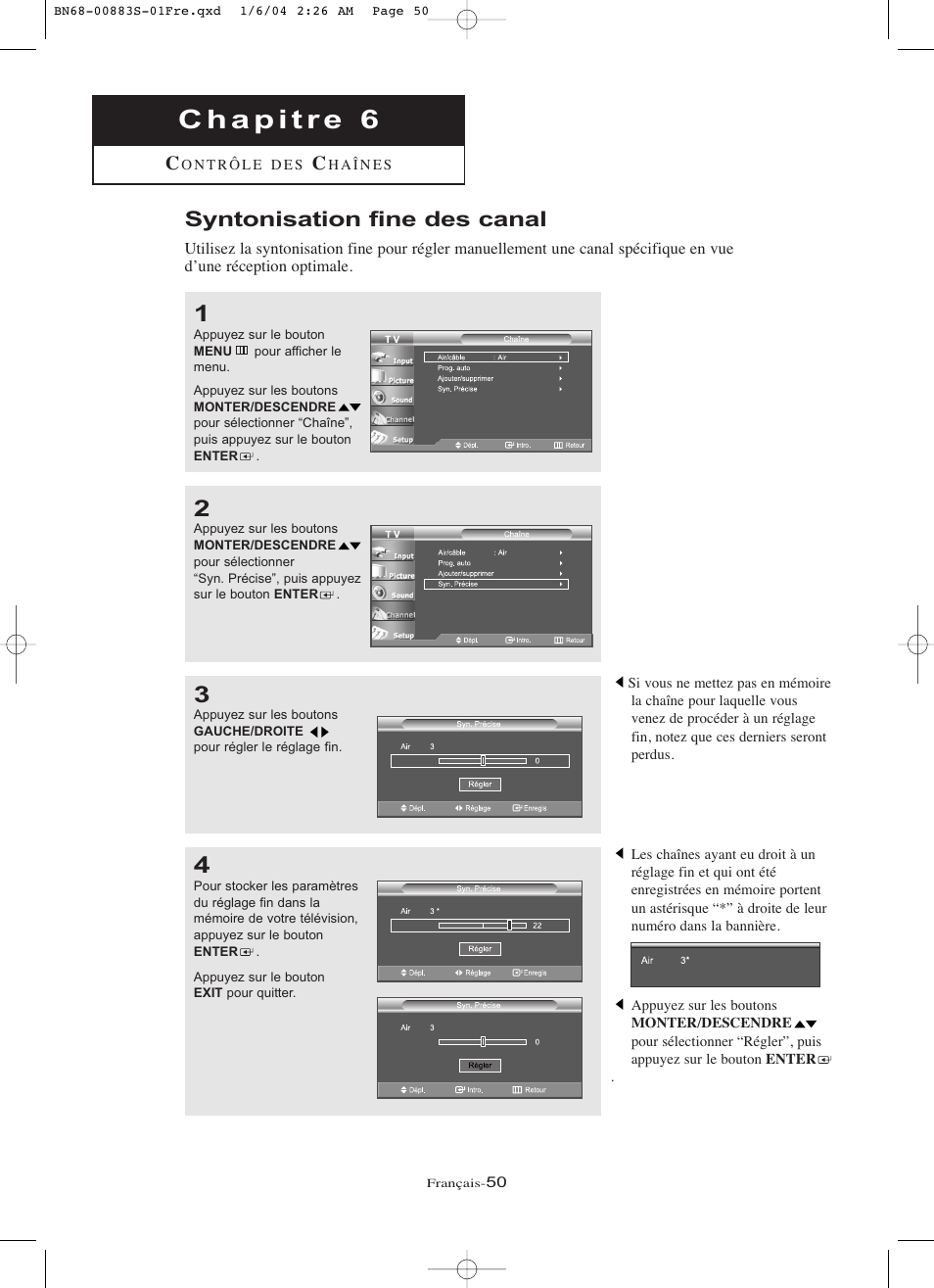 Syntonisation fine des canal | Samsung LNR238WXCX-XAA User Manual | Page 141 / 258