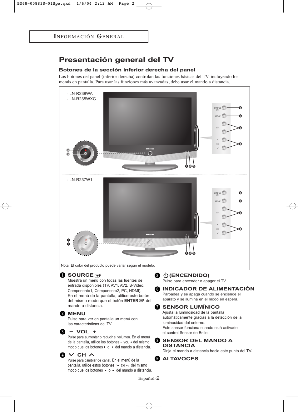 Presentación general del tv | Samsung LNR238WXCX-XAA User Manual | Page 179 / 258
