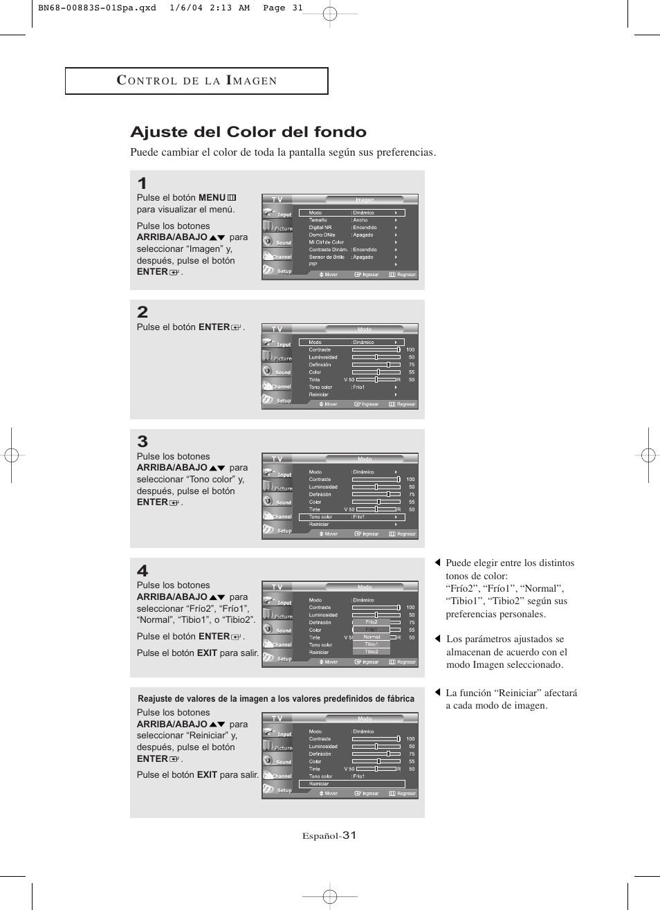 Ajuste del color del fondo | Samsung LNR238WXCX-XAA User Manual | Page 208 / 258
