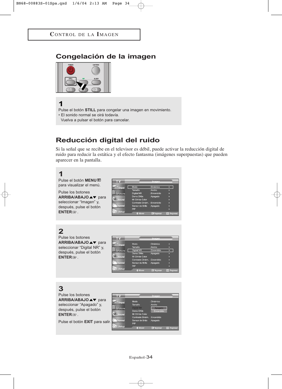 Reducción digital del ruido, Congelación de la imagen | Samsung LNR238WXCX-XAA User Manual | Page 211 / 258