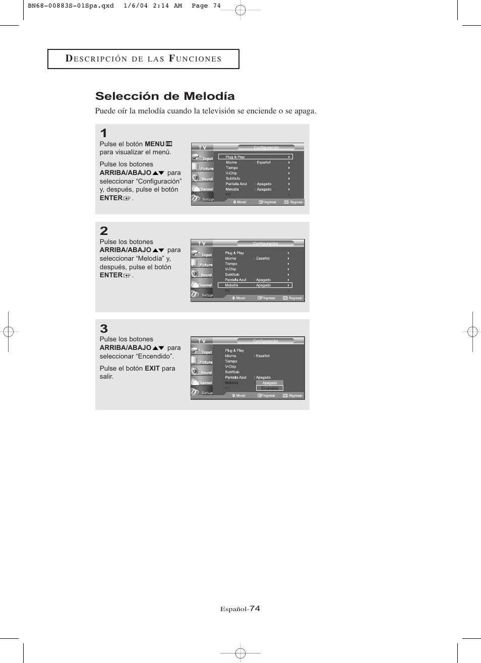 Selección de melodía | Samsung LNR238WXCX-XAA User Manual | Page 251 / 258