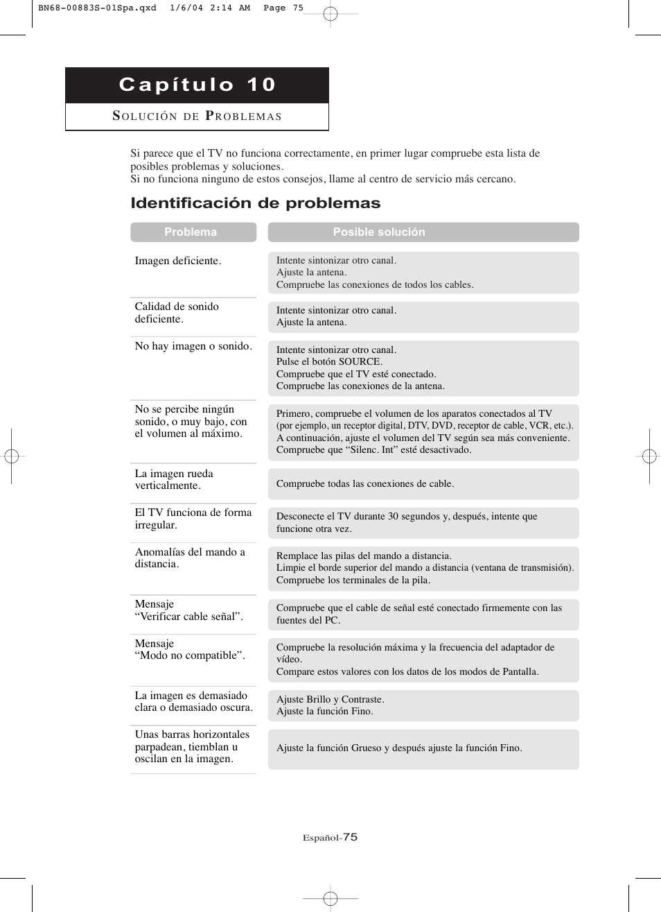 Identificación de problemas | Samsung LNR238WXCX-XAA User Manual | Page 252 / 258