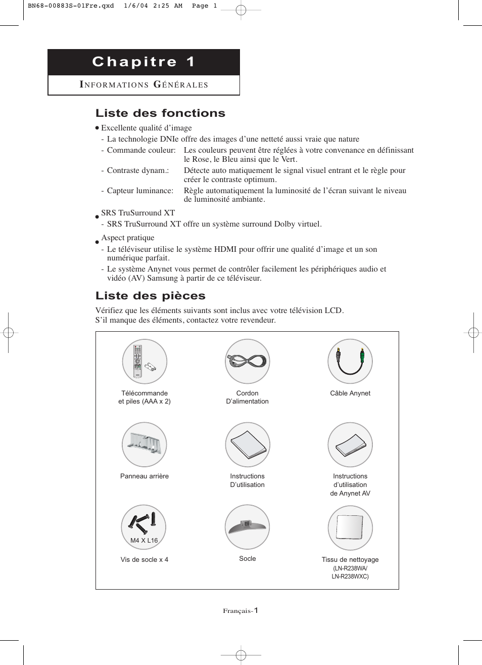 Liste des pièces, Liste des fonctions | Samsung LNR238WXCX-XAA User Manual | Page 92 / 258