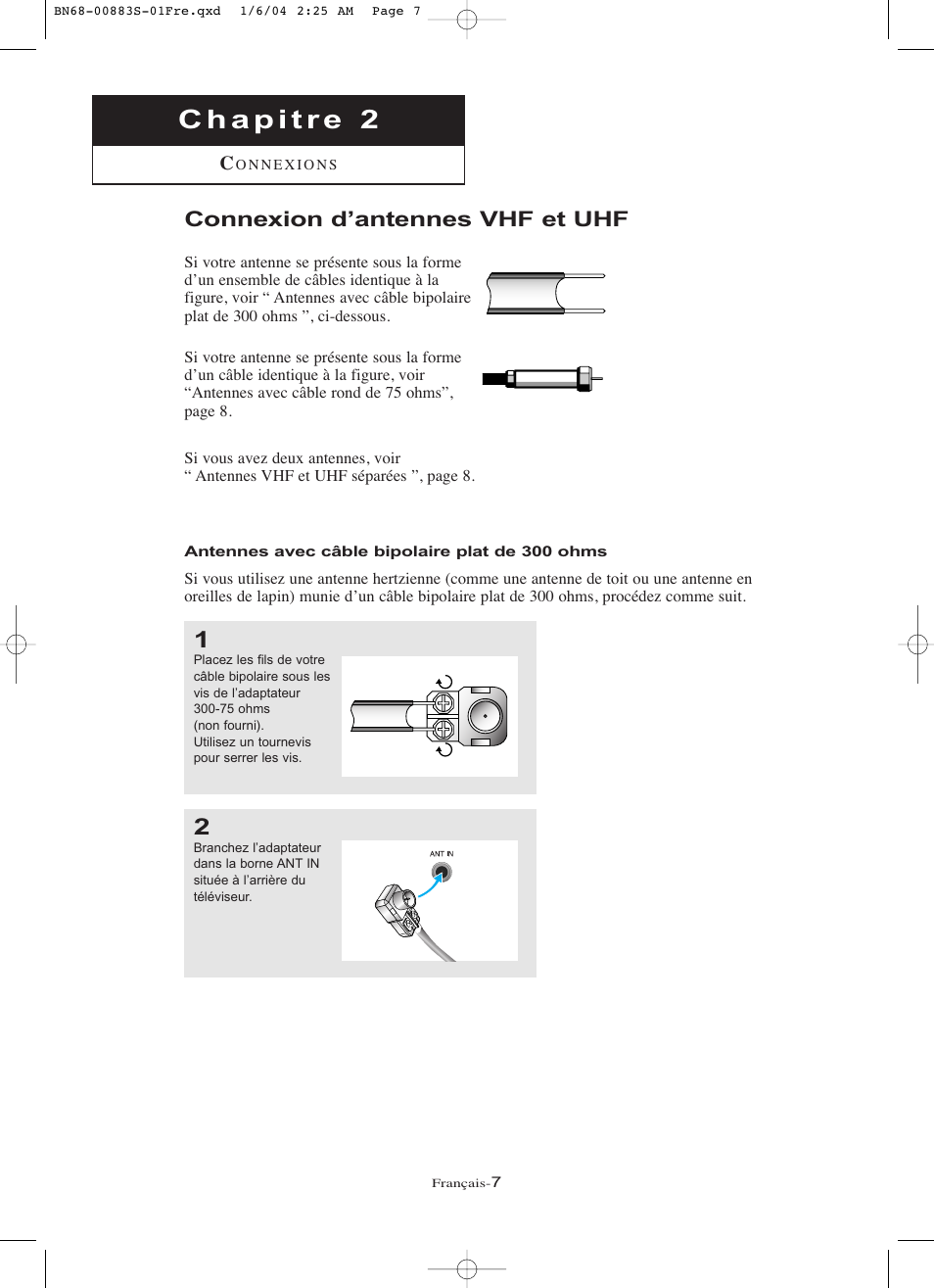 Connexion d’antennes vhf et uhf | Samsung LNR238WXCX-XAA User Manual | Page 98 / 258