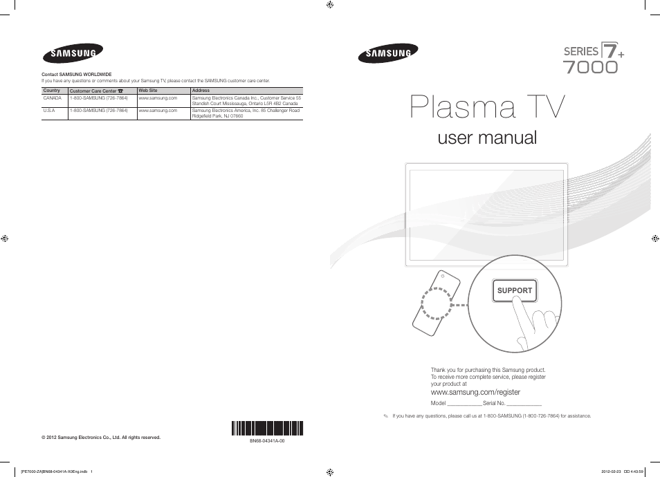 Samsung PN51E7000FFXZA User Manual | 45 pages