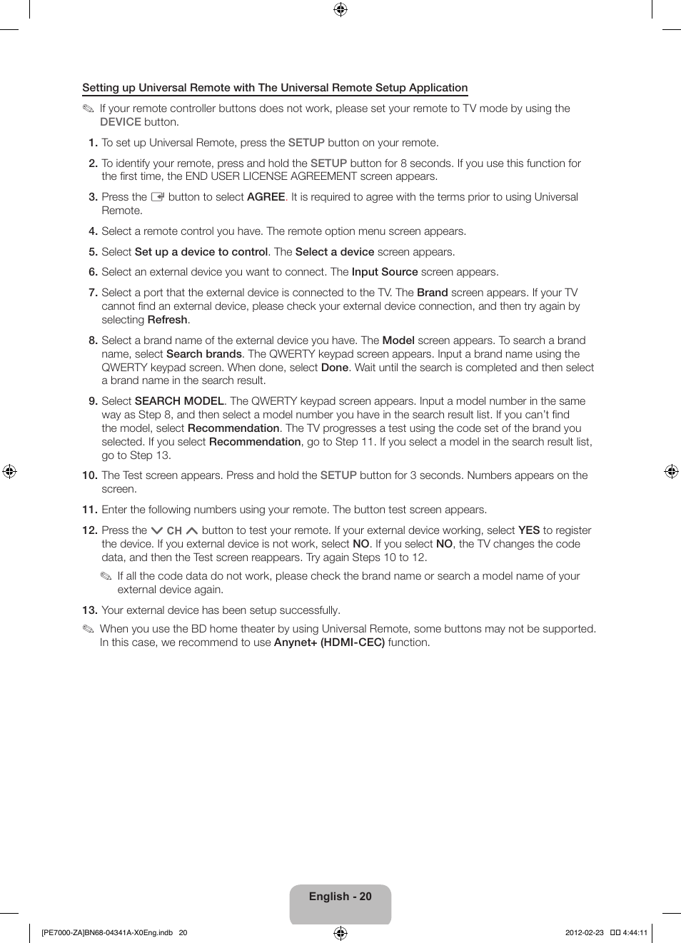 Samsung PN51E7000FFXZA User Manual | Page 20 / 45