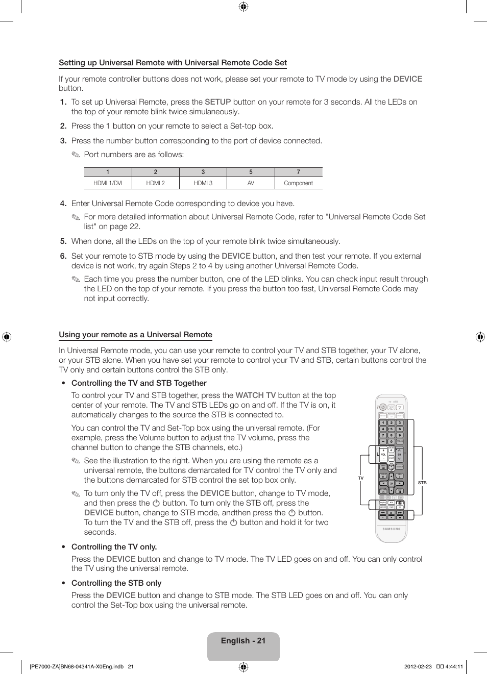Port numbers are as follows | Samsung PN51E7000FFXZA User Manual | Page 21 / 45