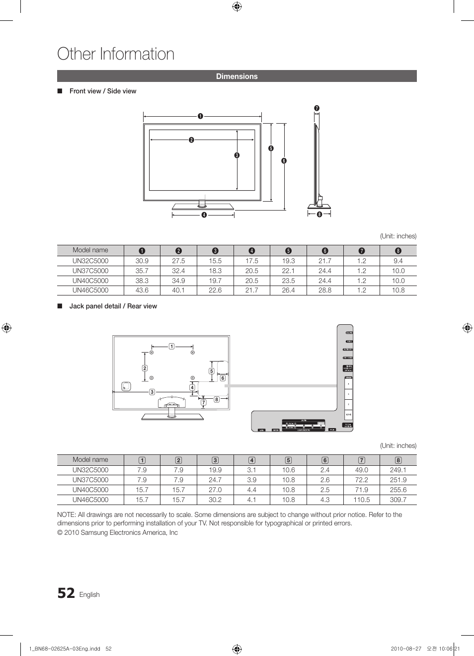 Other information | Samsung UN32C5000QFXZA User Manual | Page 52 / 54
