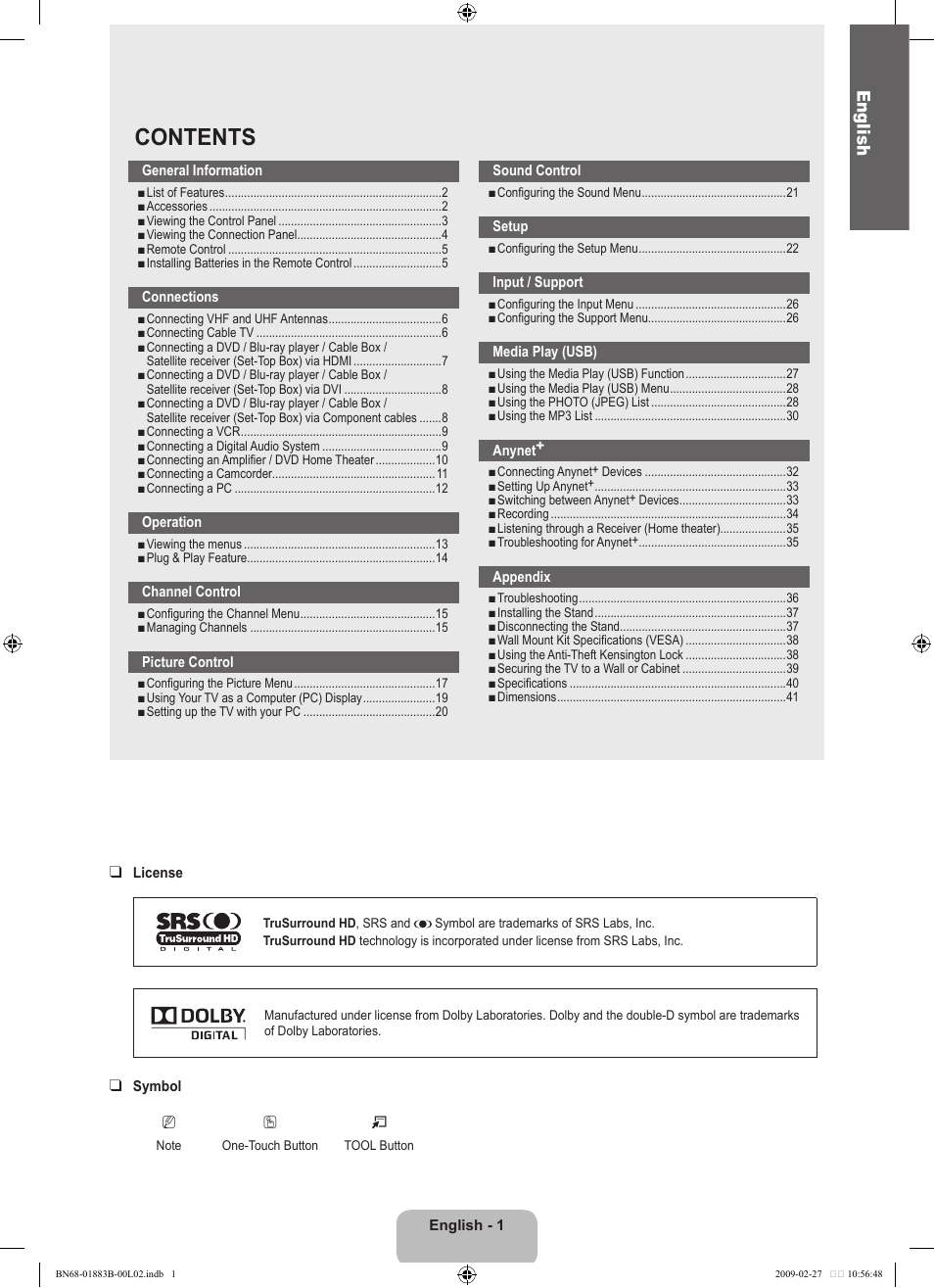 Samsung LN40B540P8FUZA User Manual | Page 3 / 89