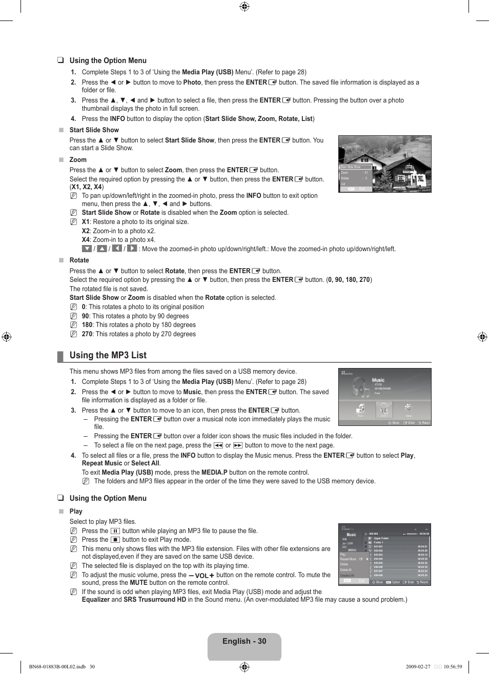 Using the mp3 list, Using the mp list, English - 0 using the option menu | Using the option menu | Samsung LN40B540P8FUZA User Manual | Page 32 / 89