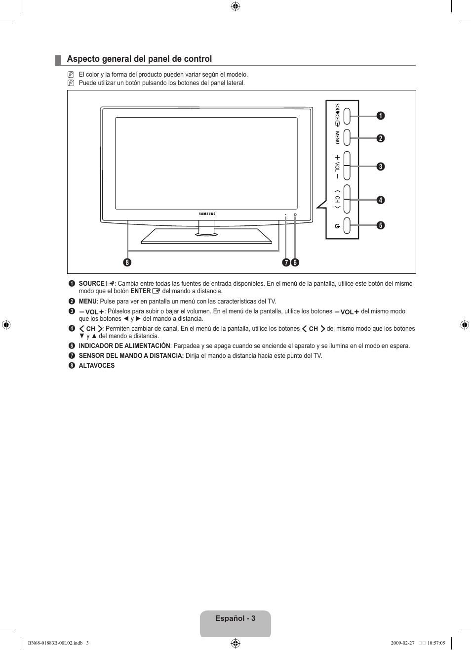 Aspecto general del panel de control | Samsung LN40B540P8FUZA User Manual | Page 49 / 89