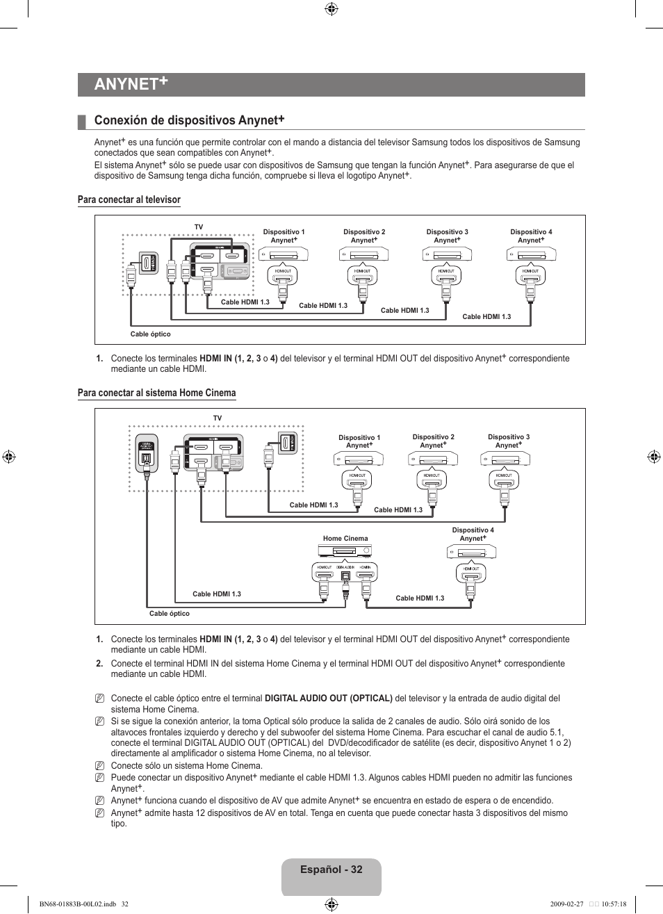 Anynet, Conexión de dispositivos anynet | Samsung LN40B540P8FUZA User Manual | Page 78 / 89