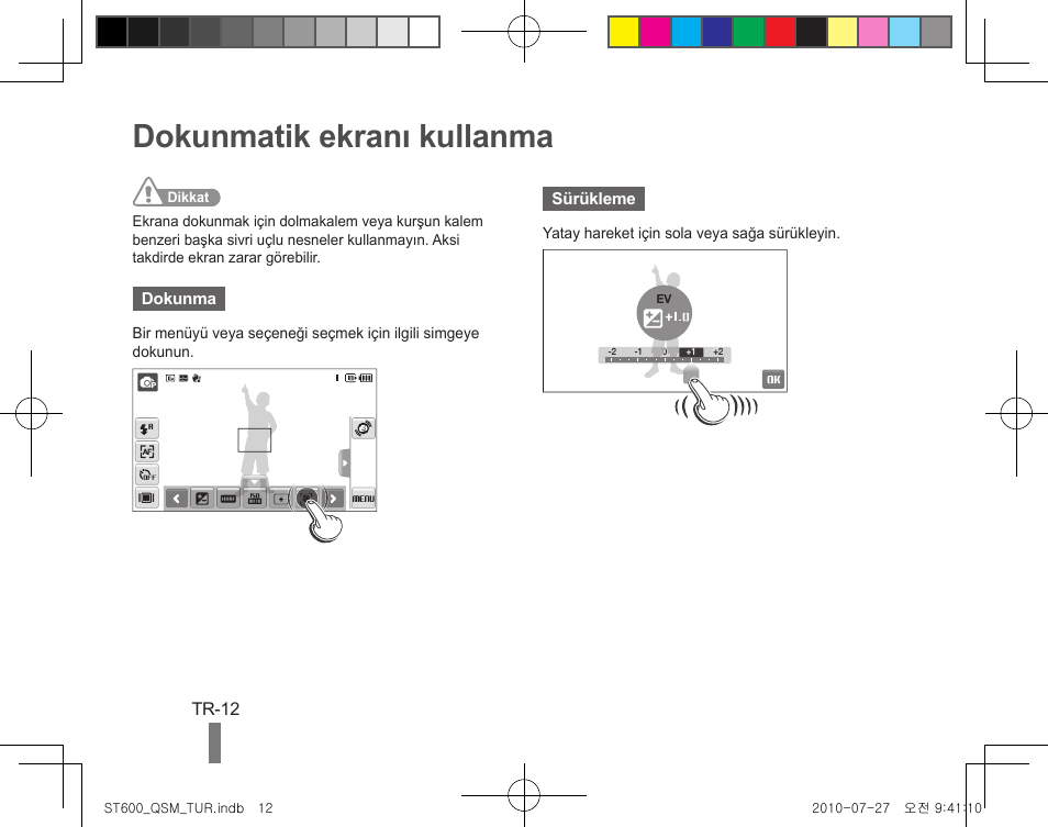Dokunmatik ekranı kullanma, Tr-12 | Samsung EC-ST600ZBPLUS User Manual | Page 30 / 40