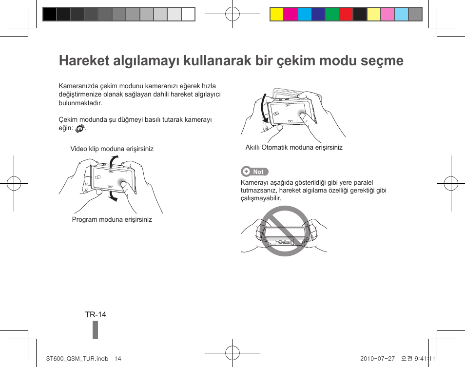 Hareket algılamayı kullanarak bir çekim modu seçme | Samsung EC-ST600ZBPLUS User Manual | Page 32 / 40