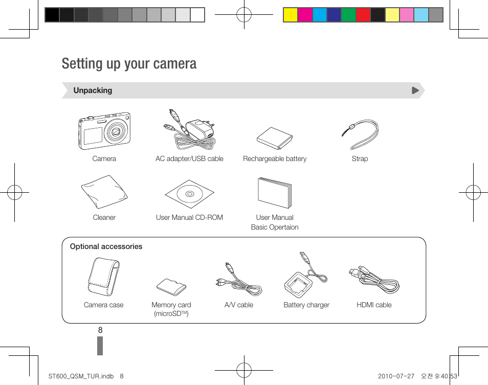 Setting up your camera | Samsung EC-ST600ZBPLUS User Manual | Page 8 / 40