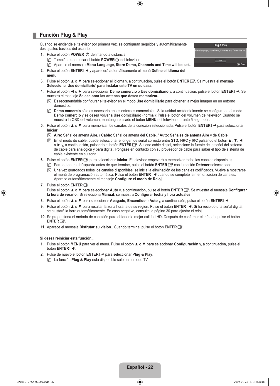 Función plug & play | Samsung LN22B360C5DUZA User Manual | Page 70 / 93