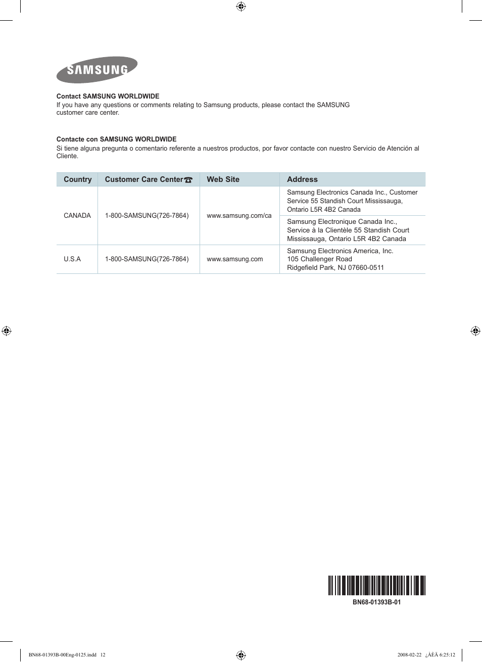 Samsung LN40A530P1FXZA User Manual | Page 12 / 12