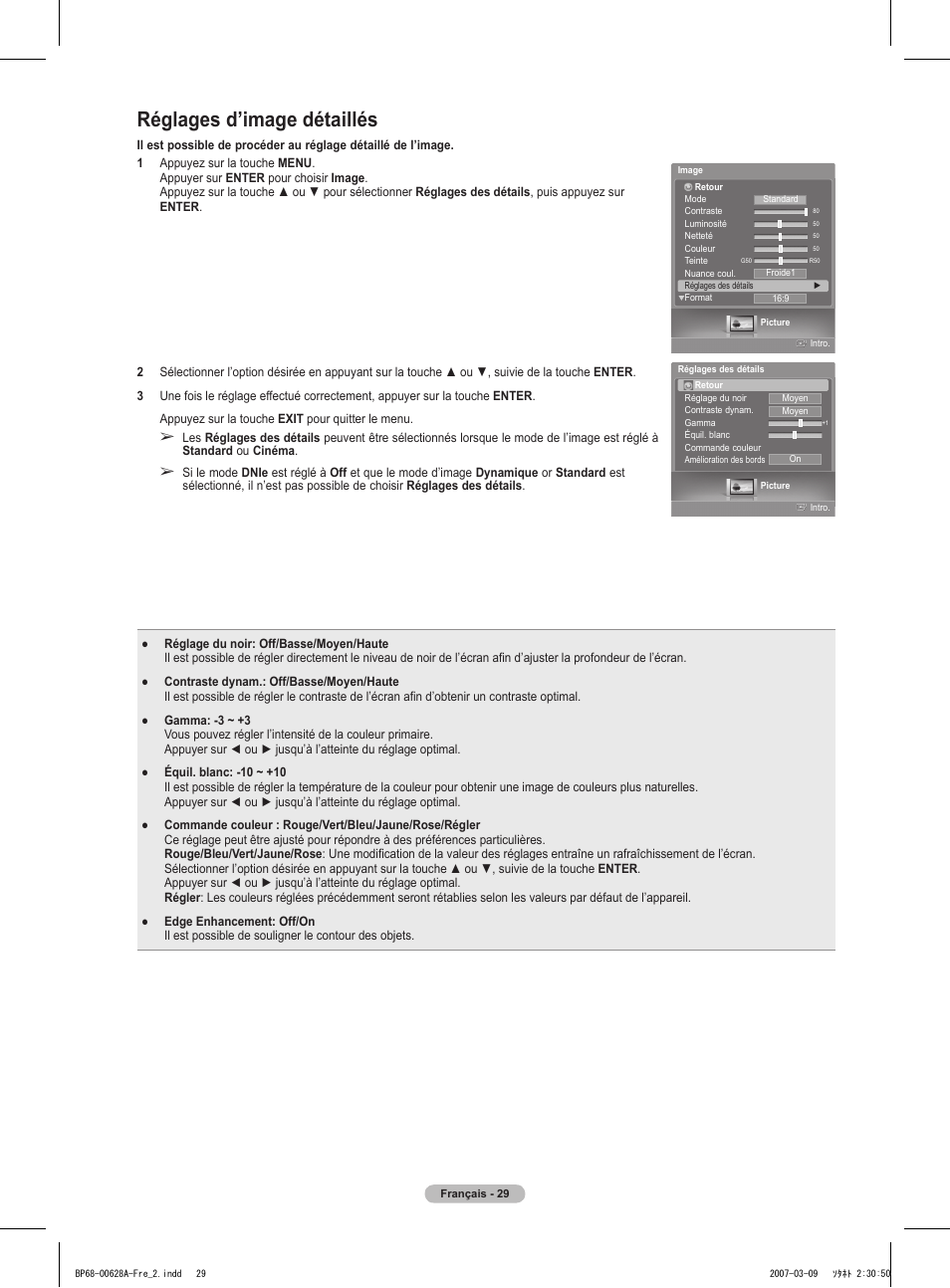 Réglages d’image détaillés | Samsung HLT5087SAX-XAA User Manual | Page 112 / 236