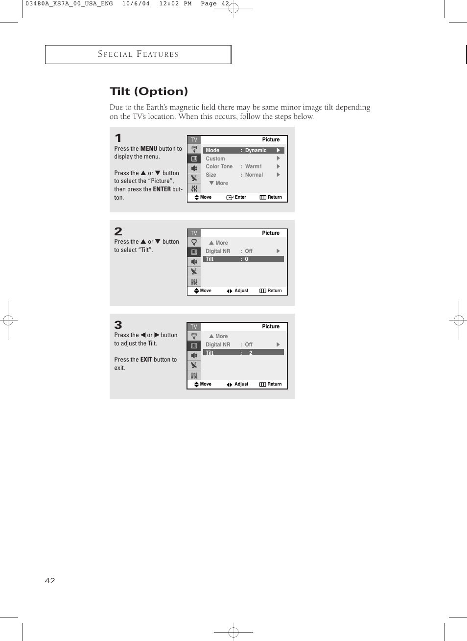 Tilt (option) | Samsung TXP2730S-XAA User Manual | Page 42 / 63