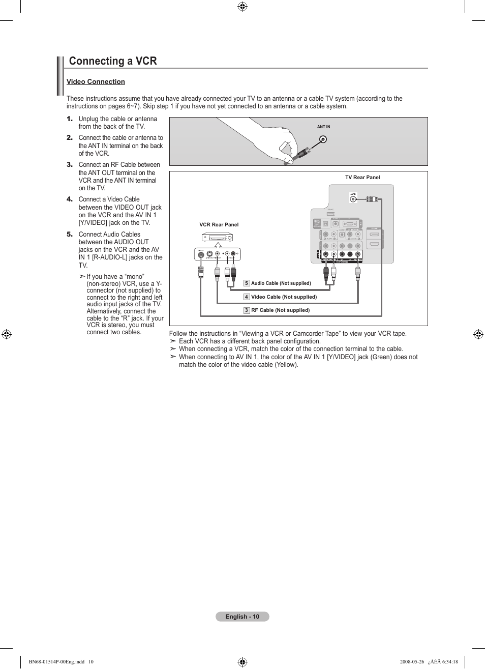 Connecting a vcr | Samsung LN32A330J1NXZA User Manual | Page 12 / 62