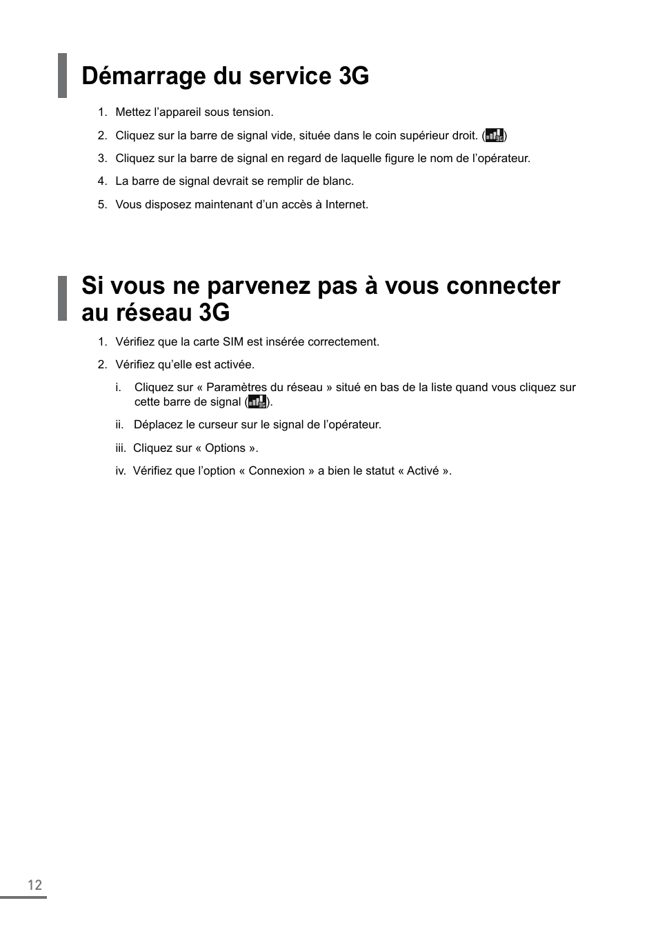 Démarrage du service 3g | Samsung XE550C22-A01US User Manual | Page 12 / 87