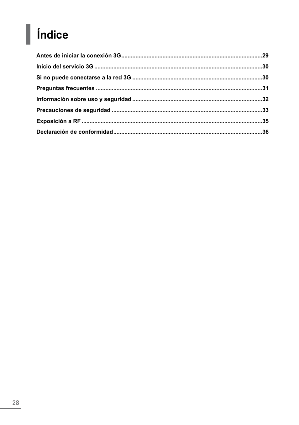Español, Índice, Guía para la conexión 3g | Samsung XE550C22-A01US User Manual | Page 28 / 87