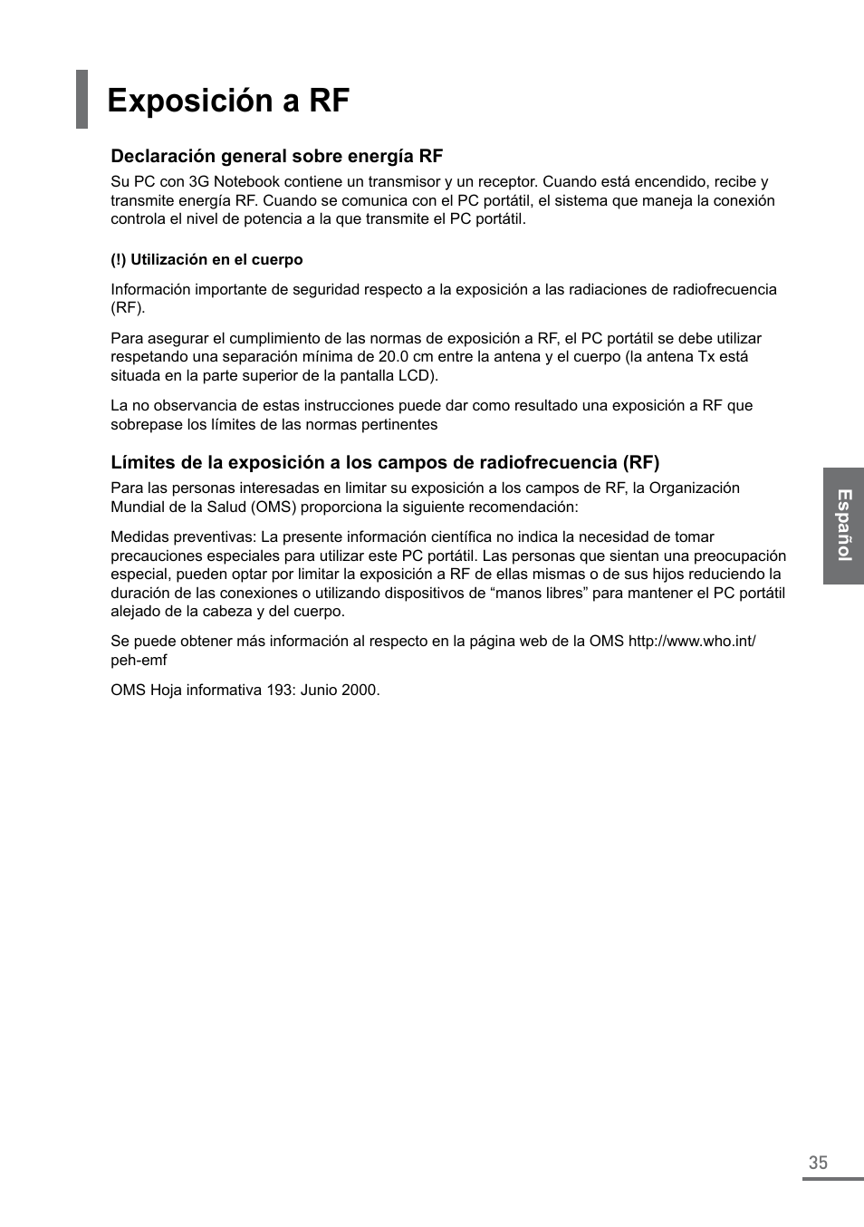 Exposición a rf | Samsung XE550C22-A01US User Manual | Page 35 / 87
